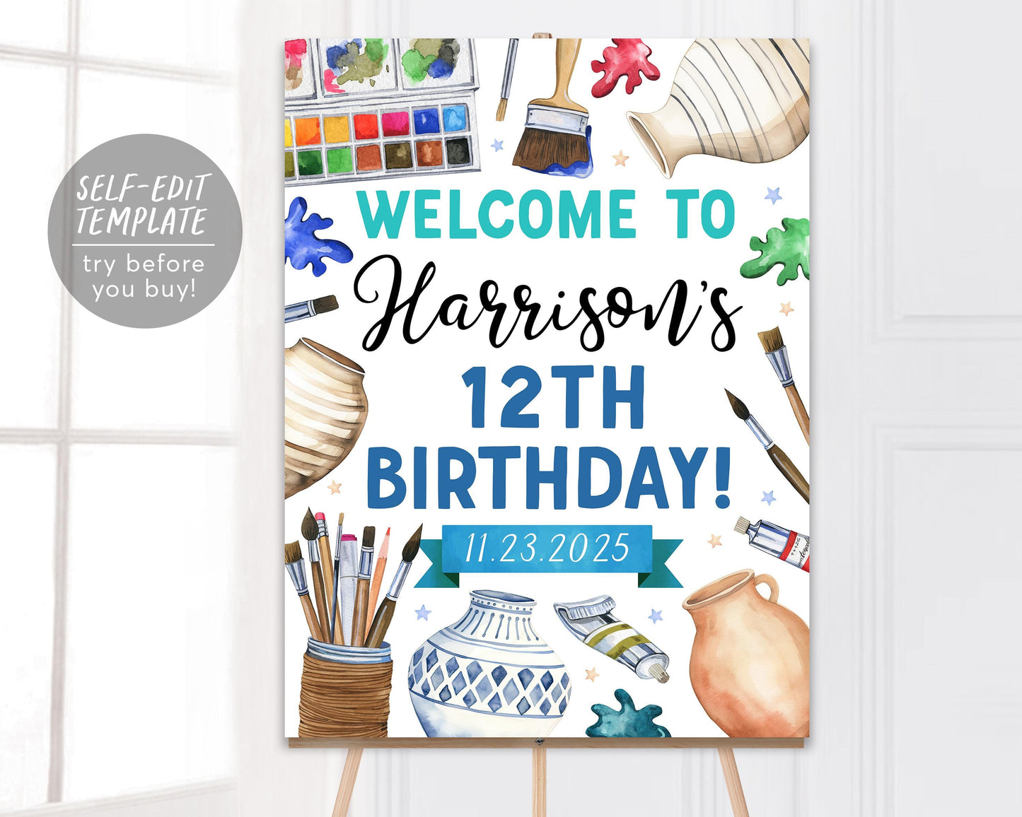 Pottery Party Welcome Sign Editable Template