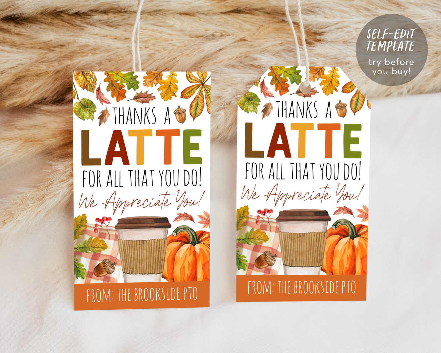 Fall Thanks a Latte Gift Tag Editable Template