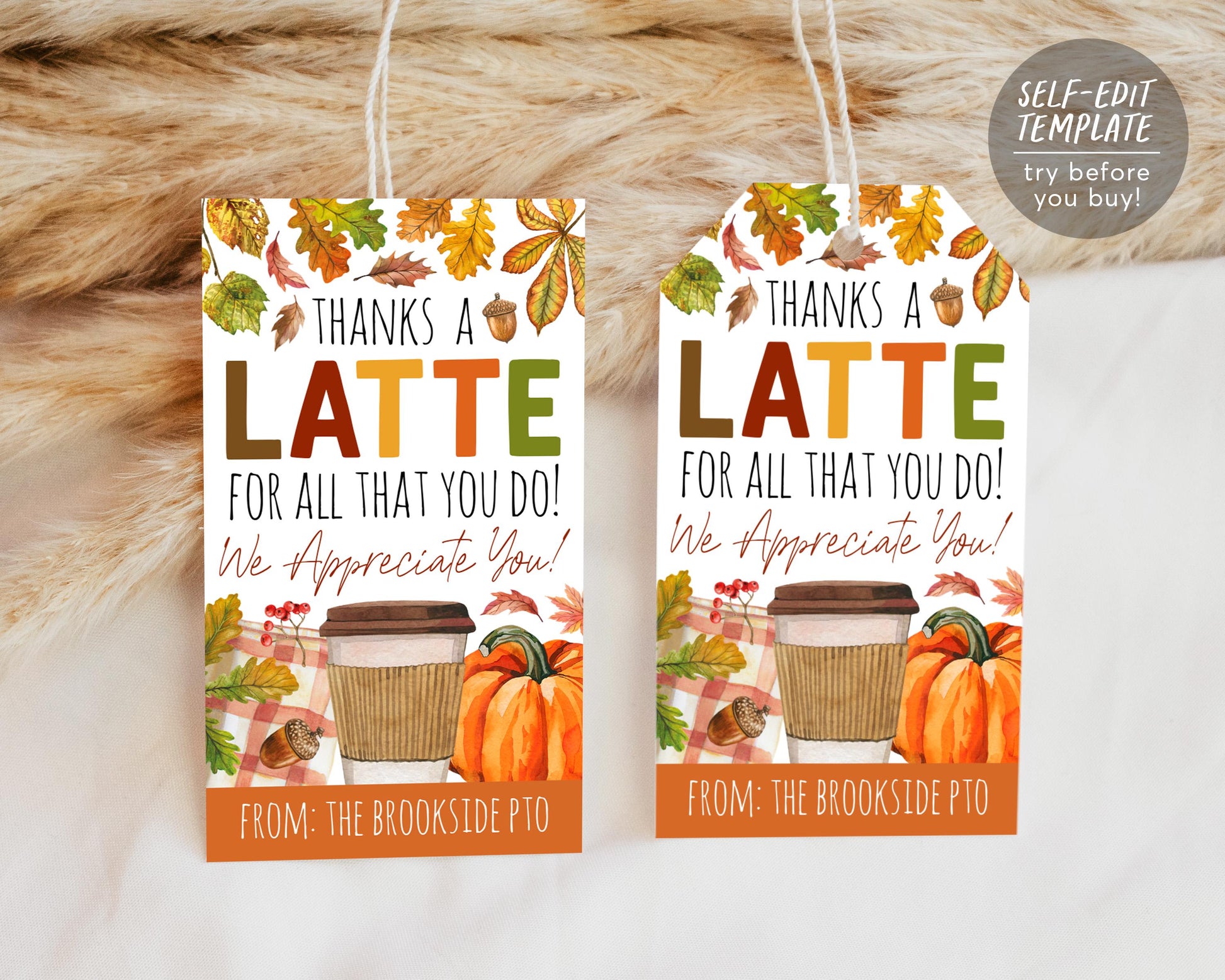 Fall Thanks a Latte Gift Tag Editable Template