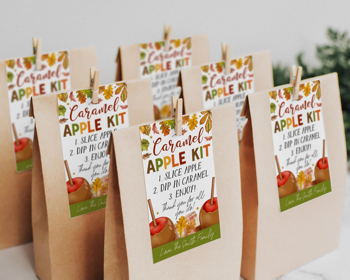 Caramel Apple Kit Tags Editable Template, Fall Caramel Apple Gift ...