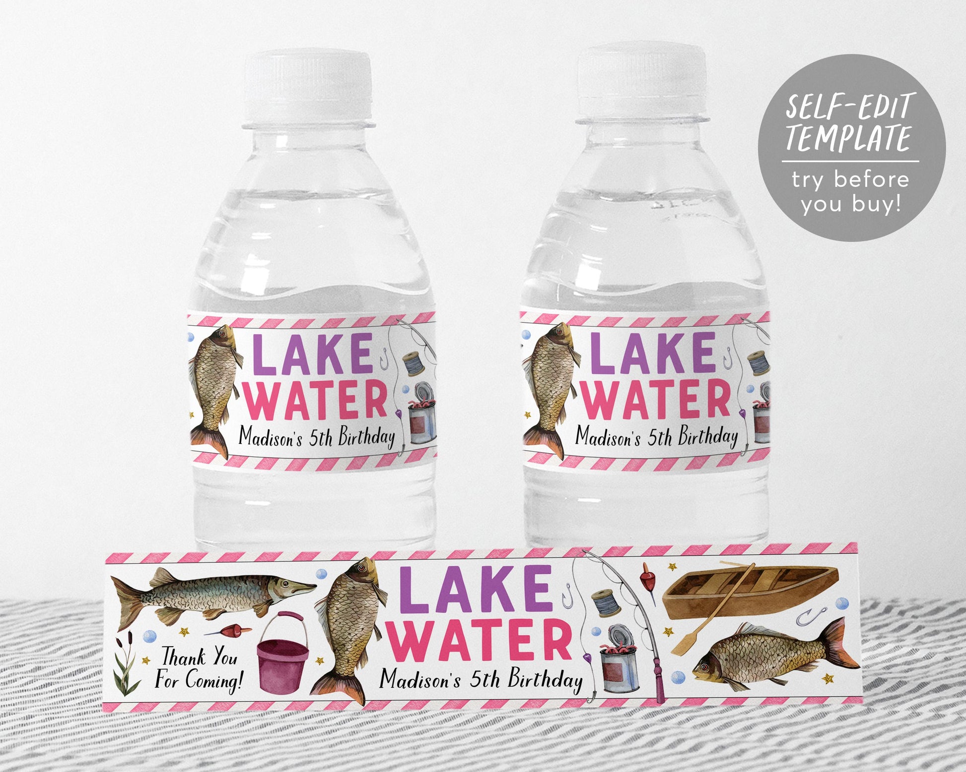 Fishing Water Bottle Labels Editable Template