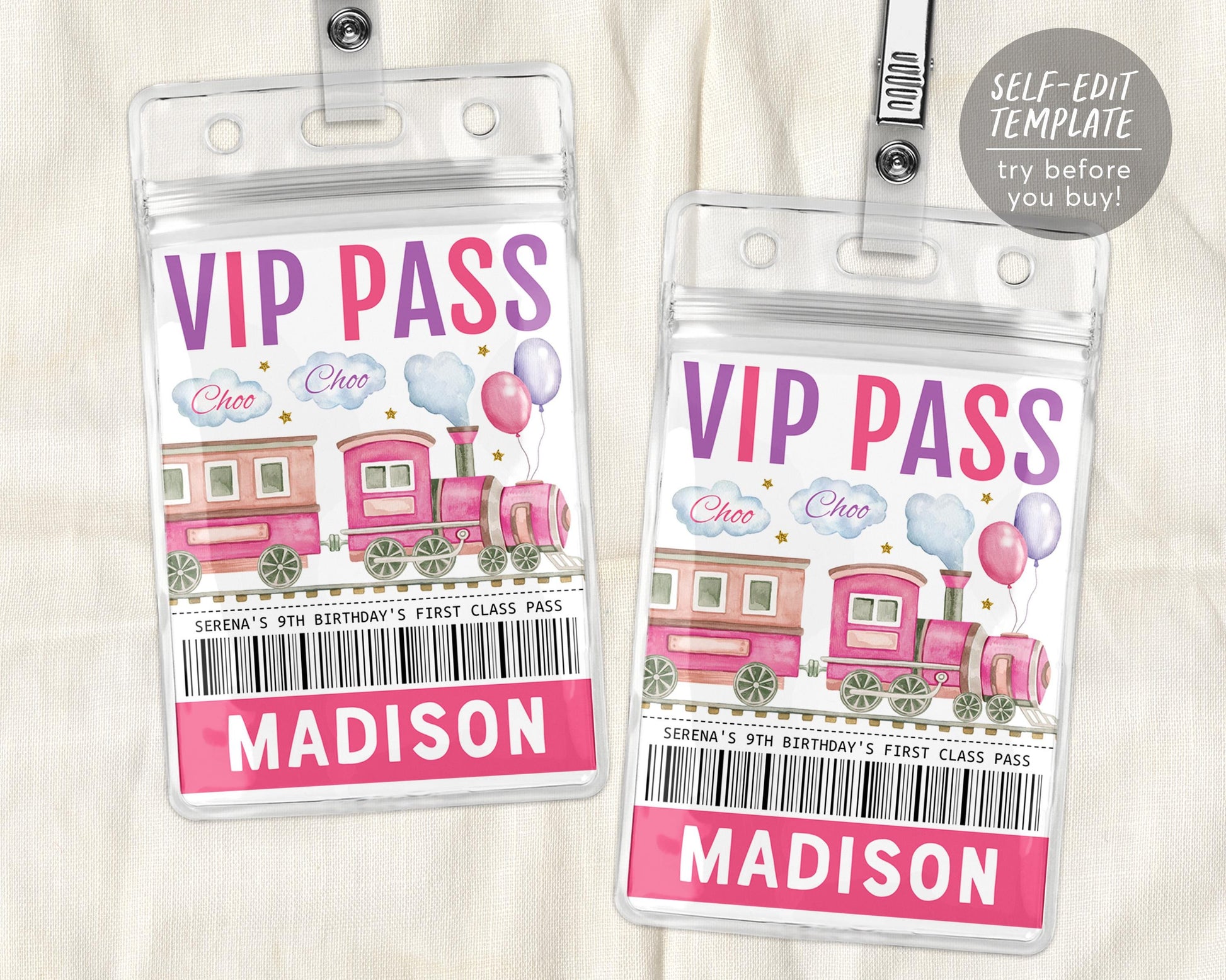 Train Birthday VIP Pass Editable Template