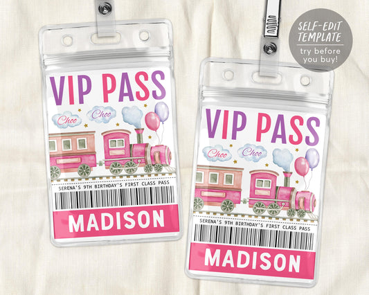 Train Birthday VIP Pass Editable Template