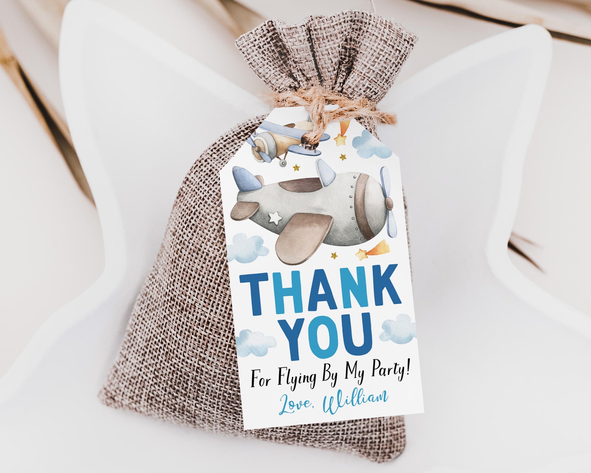Airplane Birthday Party Favor Tags Editable Template