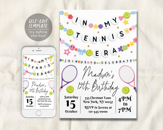 In My Tennis Era Birthday Invitation Editable Template