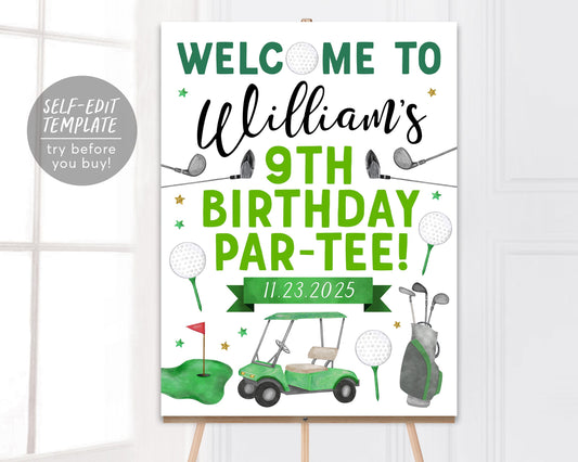 Golf Birthday Welcome Sign Editable Template