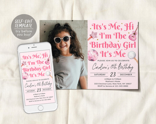 It's Me Hi I'm The Birthday Girl Its Me Invitation With Photo Editable Template