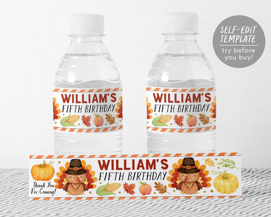 Little Turkey Water Bottle Labels Editable Template
