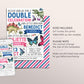 Dinosaur Butterfly Joint Siblings Birthday Invitation Editable Template, Girl Boy Butterflies T-Rex Party Invite Double Celebration Evite