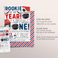 Ice Hockey First Birthday Invitation Editable Template, Boy Rookie Of The Year Ice Skating Hockey Invite, Kids Sports Theme Game Day Evite