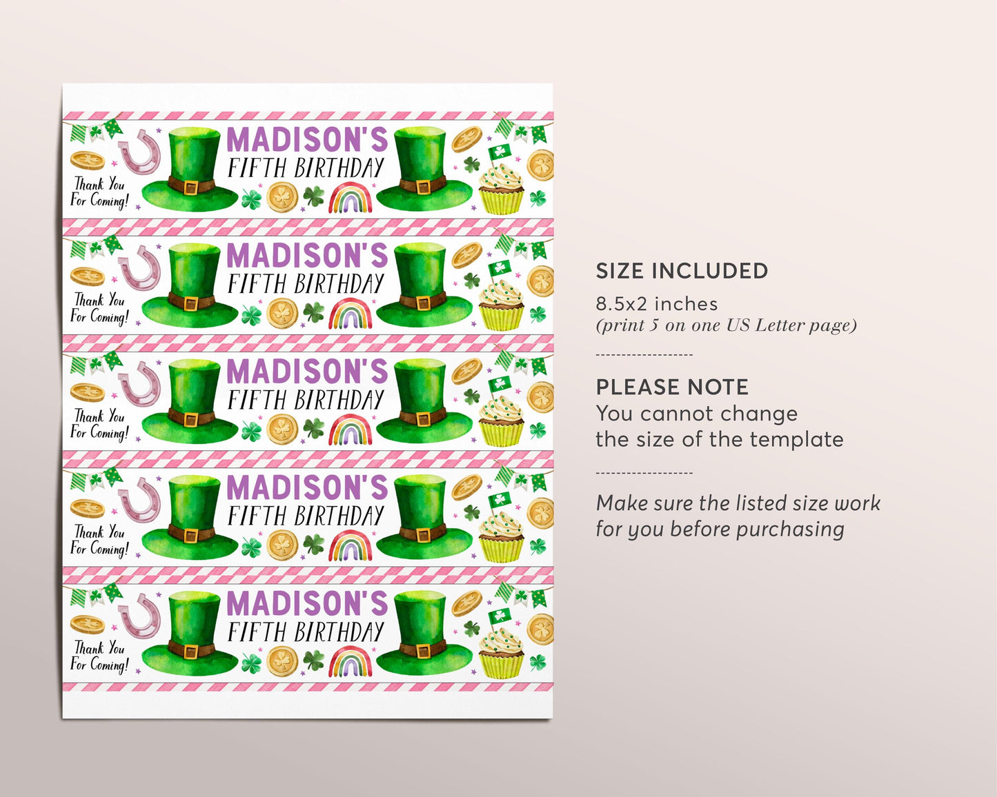 St Patrick's Day Water Bottle Labels Editable Template, Girl Shamrock Rainbow Birthday Party Bottle Wrapper Drink Tag, St Patty's Day Lucky