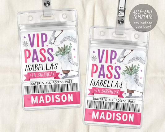 Ice Skating Birthday All Star VIP Pass Editable Template