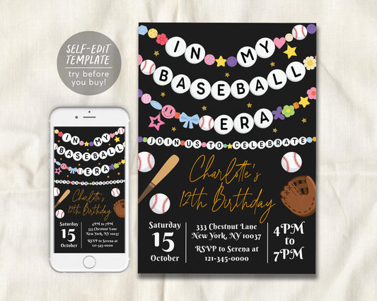 In My Baseball Era Birthday Invitation Editable Template