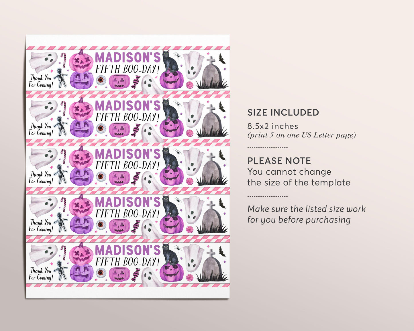 Halloween Birthday Bottle Labels Editable Template, Girl Spooky One Party Drink Wrapper Tags, Hey Boo Little Ghost Spooktacular Bottle Wraps