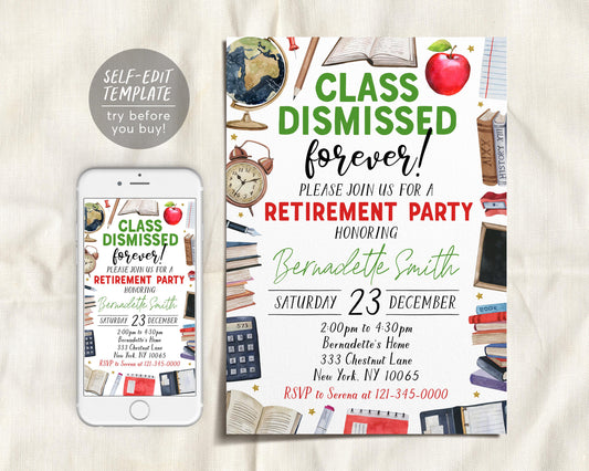 Teacher Retirement Invitation Editable Template