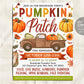 a pumpkin patch flyer with a truck and pumpkins