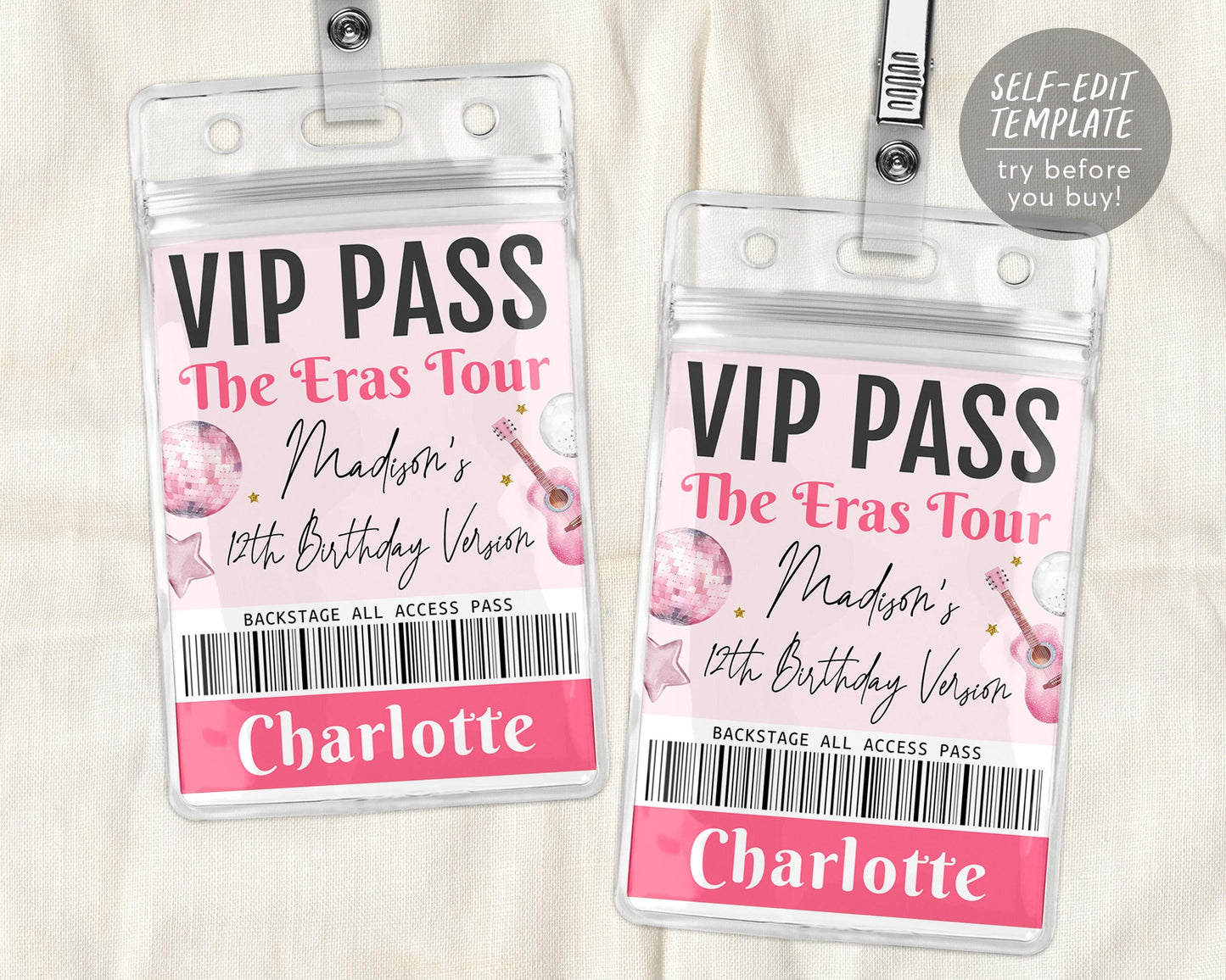 Eras Tour VIP Party Pass Editable Template