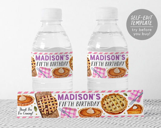 Pie Water Bottle Labels Editable Template