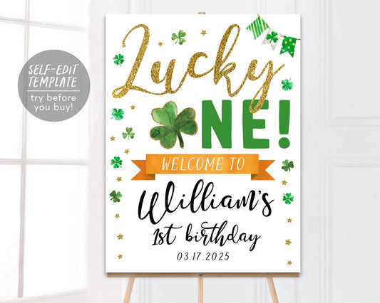 Lucky One Birthday Welcome Sign Editable Template