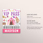 Circus Birthday All Star VIP Pass Editable Template, Girl Carnival Party All Access Pass, Come One Come All Guest Name Tag ID Badge Lanyard