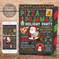Christmas Pizza and Pajamas Party Invitation Editable Template, Holiday Birthday Party Invite, Kids Sleepover Party Digital Printable Santa