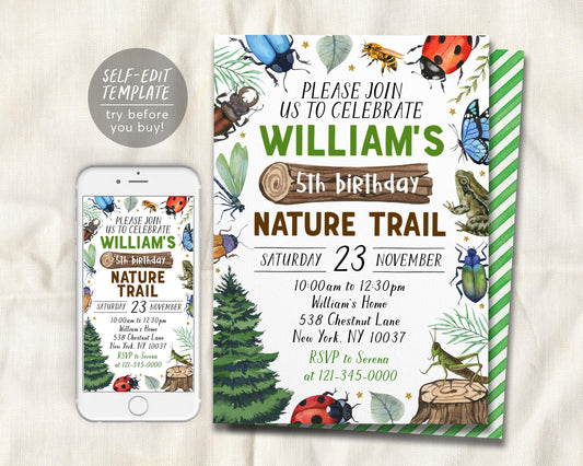 Nature Trail Birthday Invitation Editable Template