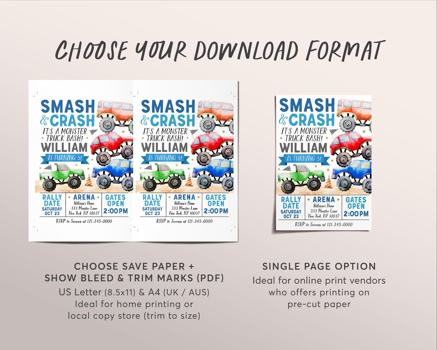 Monster Truck Birthday Invitation Editable Template, It's A Monster Truck Bash Invite, Boy Smash And Crash Party Evite Any Age Printable