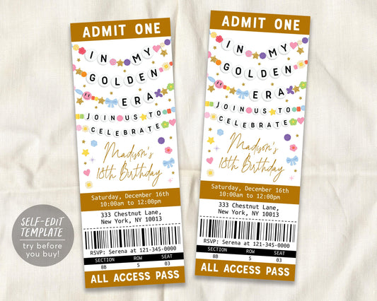 In My Golden Era Ticket Invitation Editable Template