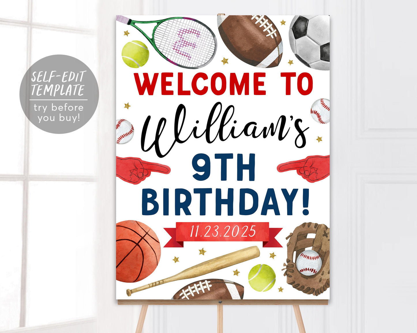 Sports Birthday Welcome Sign Editable Template