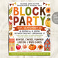 a flyer for a block party with pumpkins and a house