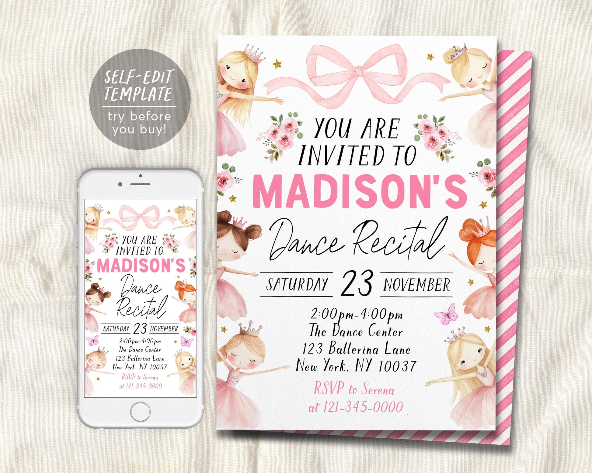 Ballet Recital Invitation Editable Template