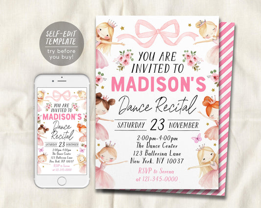 Ballet Recital Invitation Editable Template