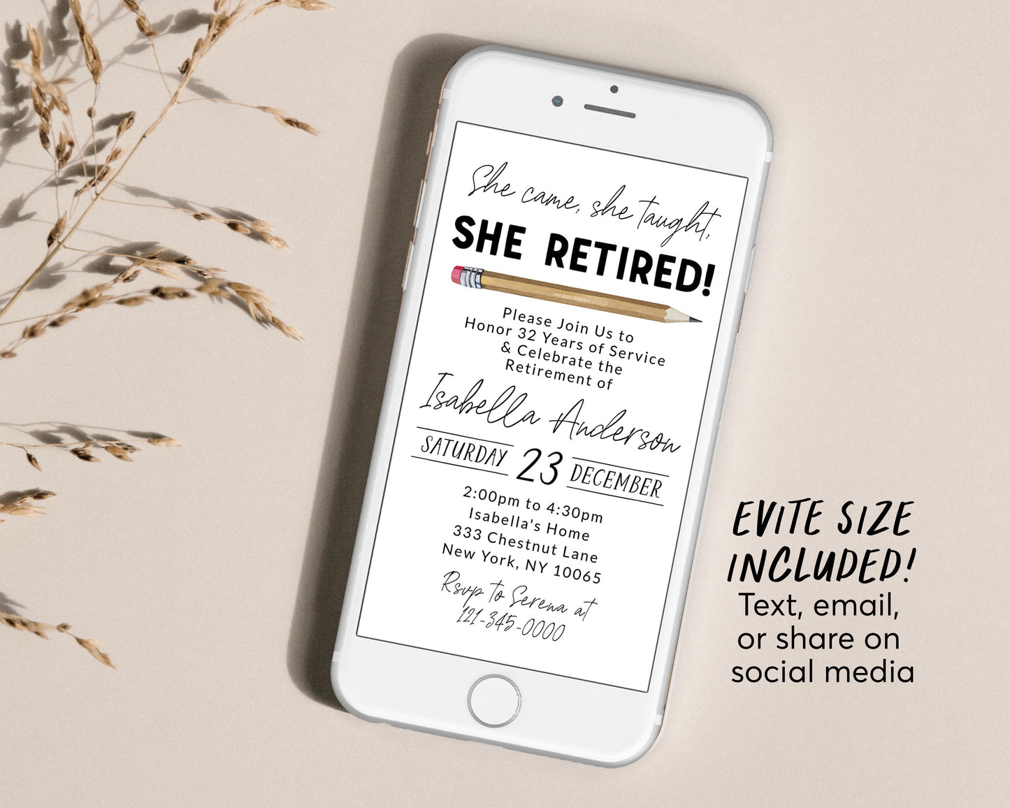 Teacher Retirement Party Invitation Editable Template, She Came She Taught She Retired Party Invite, Surprise Elementary Retirement Evite