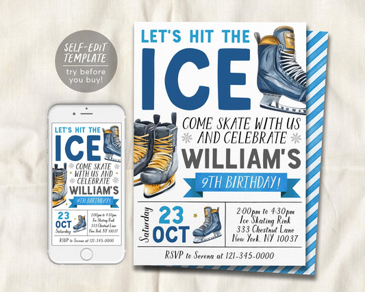 Ice Skating Birthday Invitation Editable Template