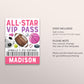 Sports Birthday All Star VIP Pass Editable Template, Girl Game Time Party All Access Pass, Baseball Football Name Insert ID Badge Lanyard