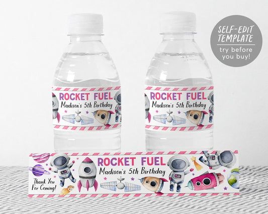 Outer Space Party Water Bottle Labels Editable Template