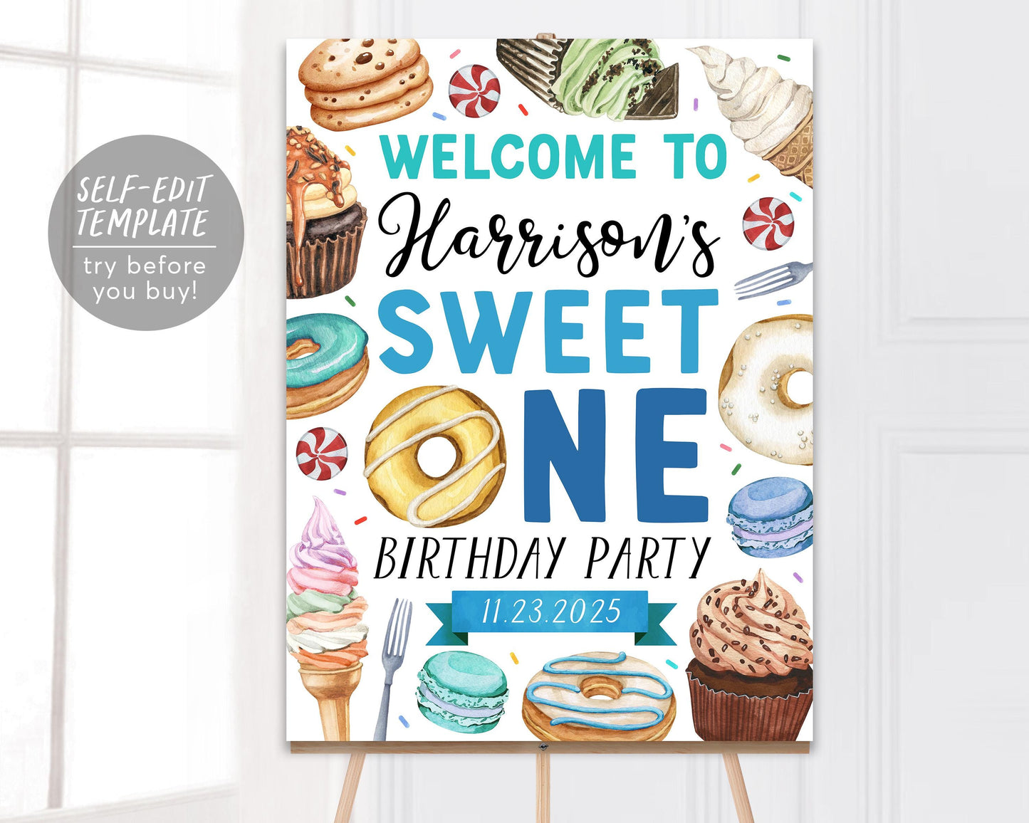 Sweet One Birthday Welcome Sign Editable Template