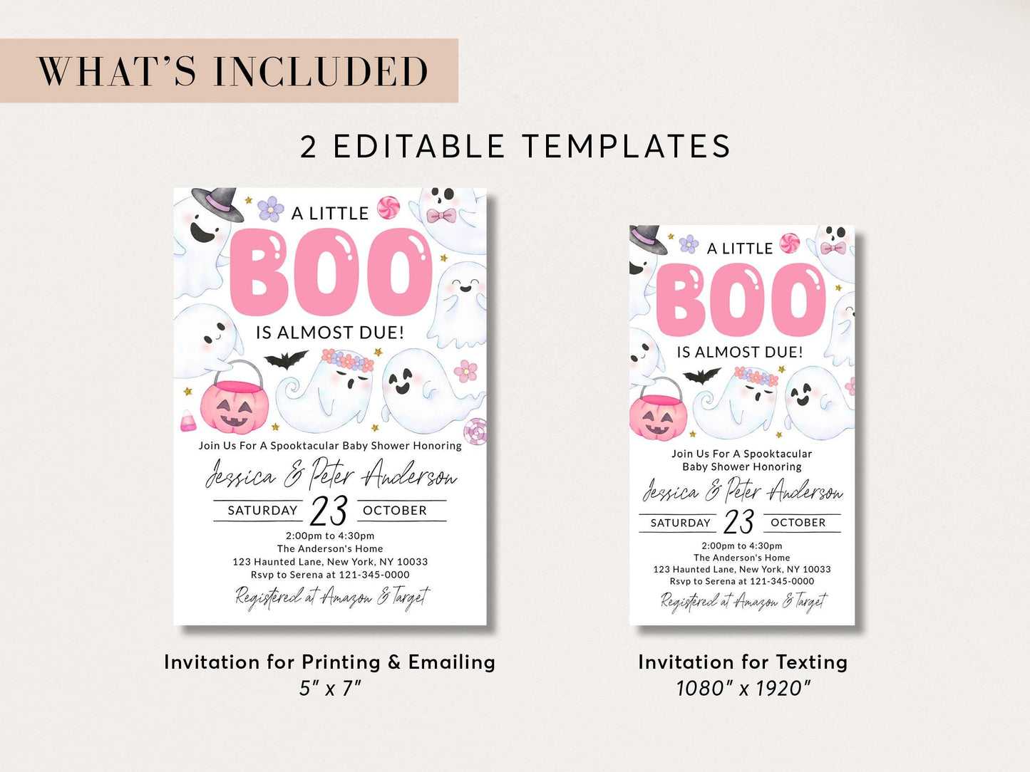 Halloween Baby Shower Invitation, A Little Boo Is Almost Due Template, Fall October Sprinkle Invite For Baby Girl Printable BSHP01