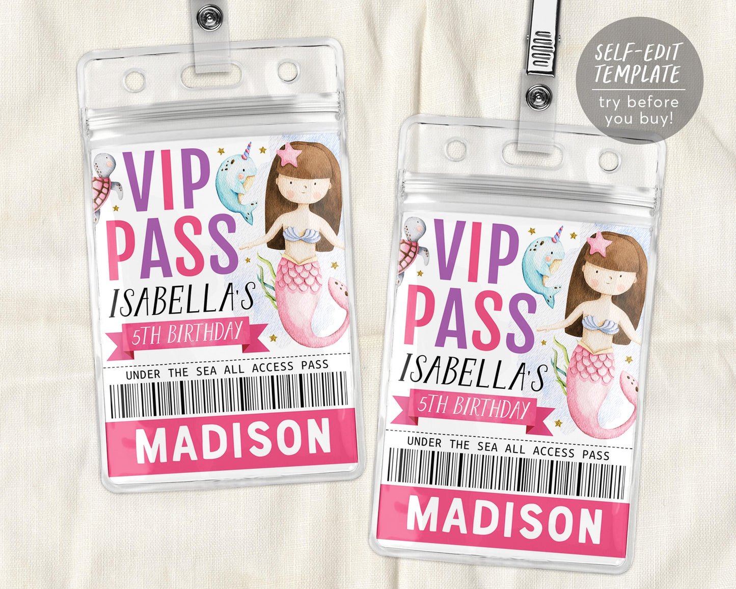 Mermaid VIP Pass Editable Template