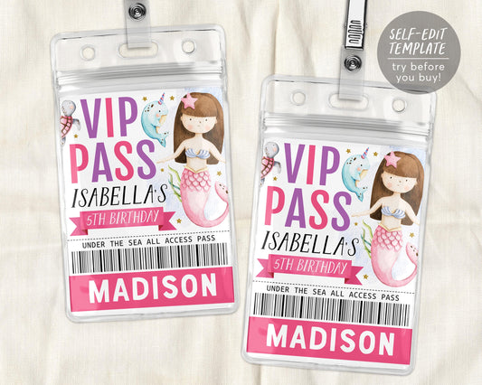 Mermaid VIP Pass Editable Template
