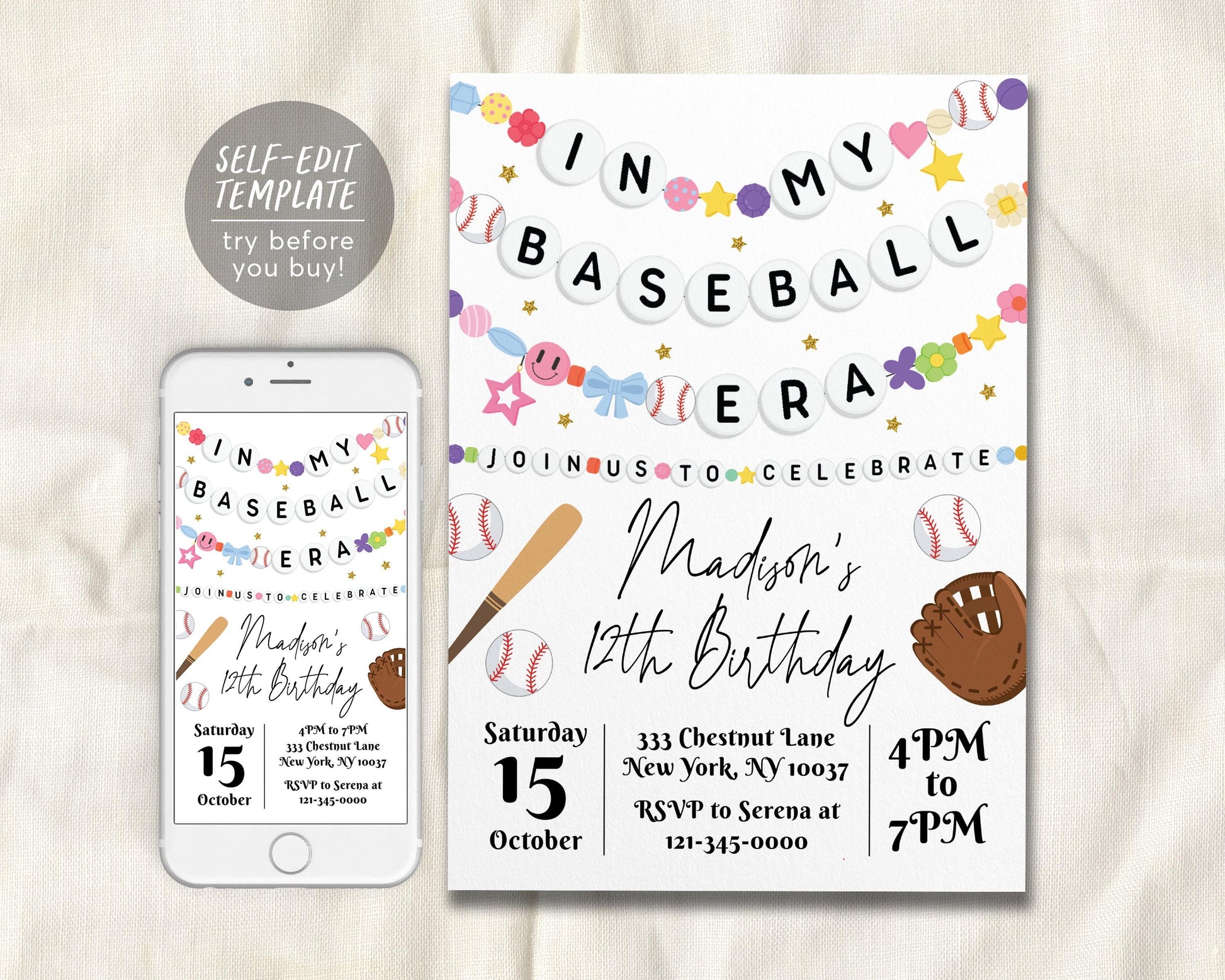 In My Baseball Era Birthday Invitation Editable Template