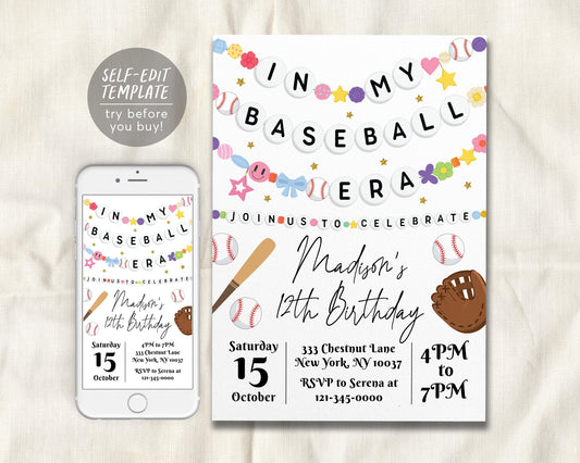 In My Baseball Era Birthday Invitation Editable Template