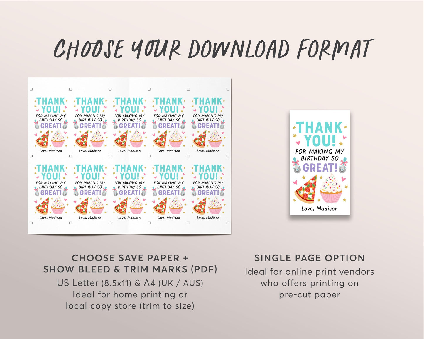 Pizza and Cupcakes Thank You Tags Editable Template, Favor Tag Baking Birthday, Kids Cooking Party, Little Chef Tags, Girl Birthday Decor