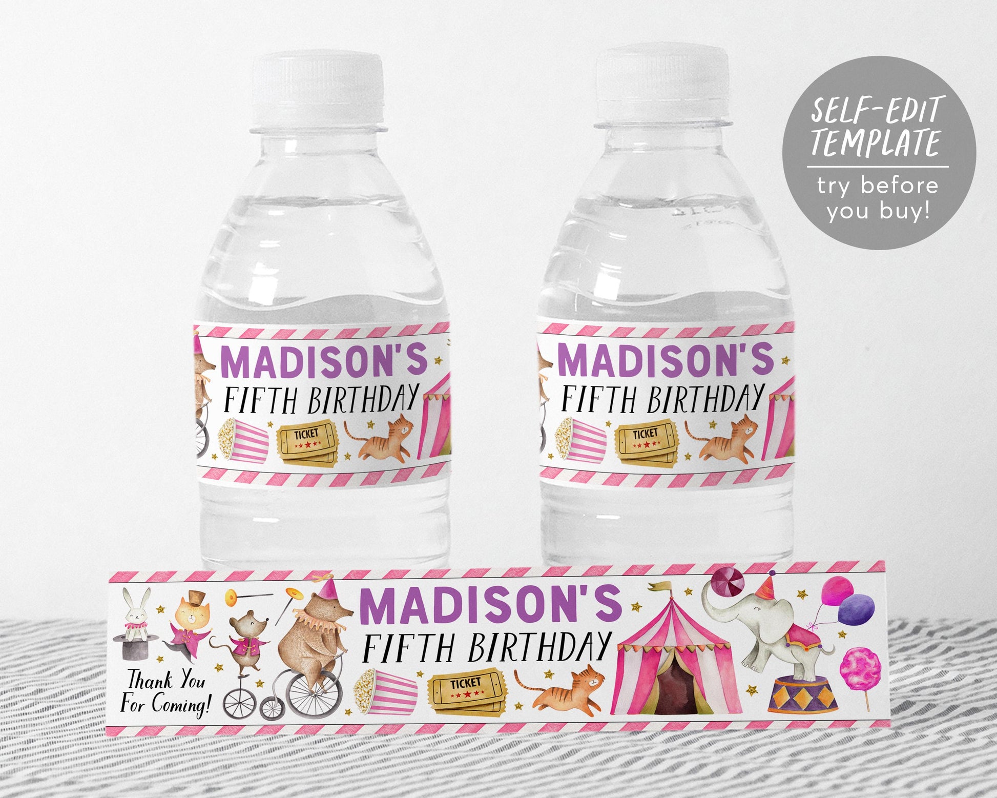 Carnival Water Bottle Labels Editable Template