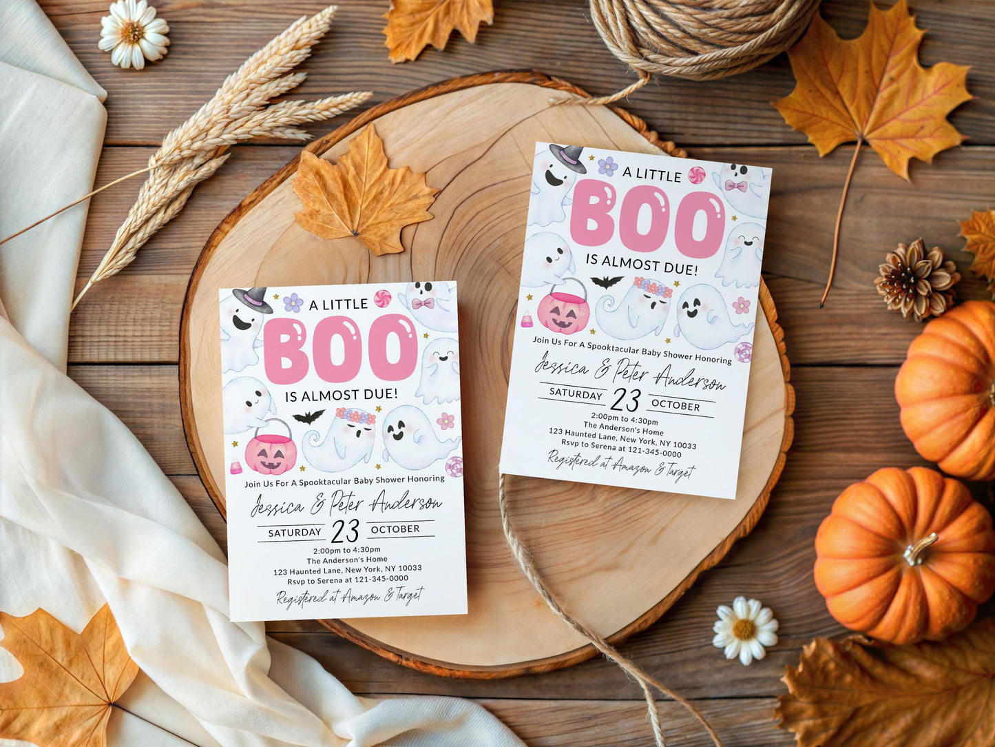 Halloween Baby Shower Invitation, A Little Boo Is Almost Due Template, Fall October Sprinkle Invite For Baby Girl Printable BSHP01