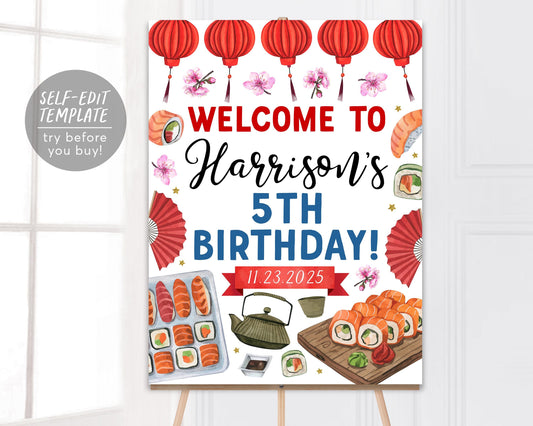 Sushi Birthday Welcome Sign Editable Template