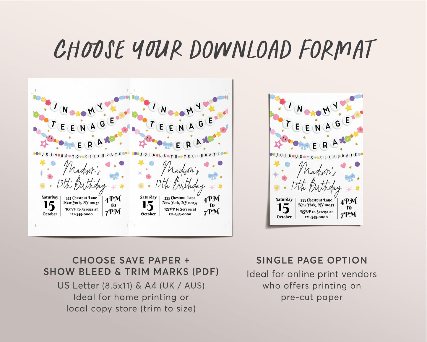 In My Teenage Era Invitation Editable Template, Friendship Bracelet Party Invite, Teen Thirteen 13th Birthday Girl Eras Music Party Evite