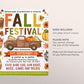 a flyer for a fall festival with a truck and pumpkins