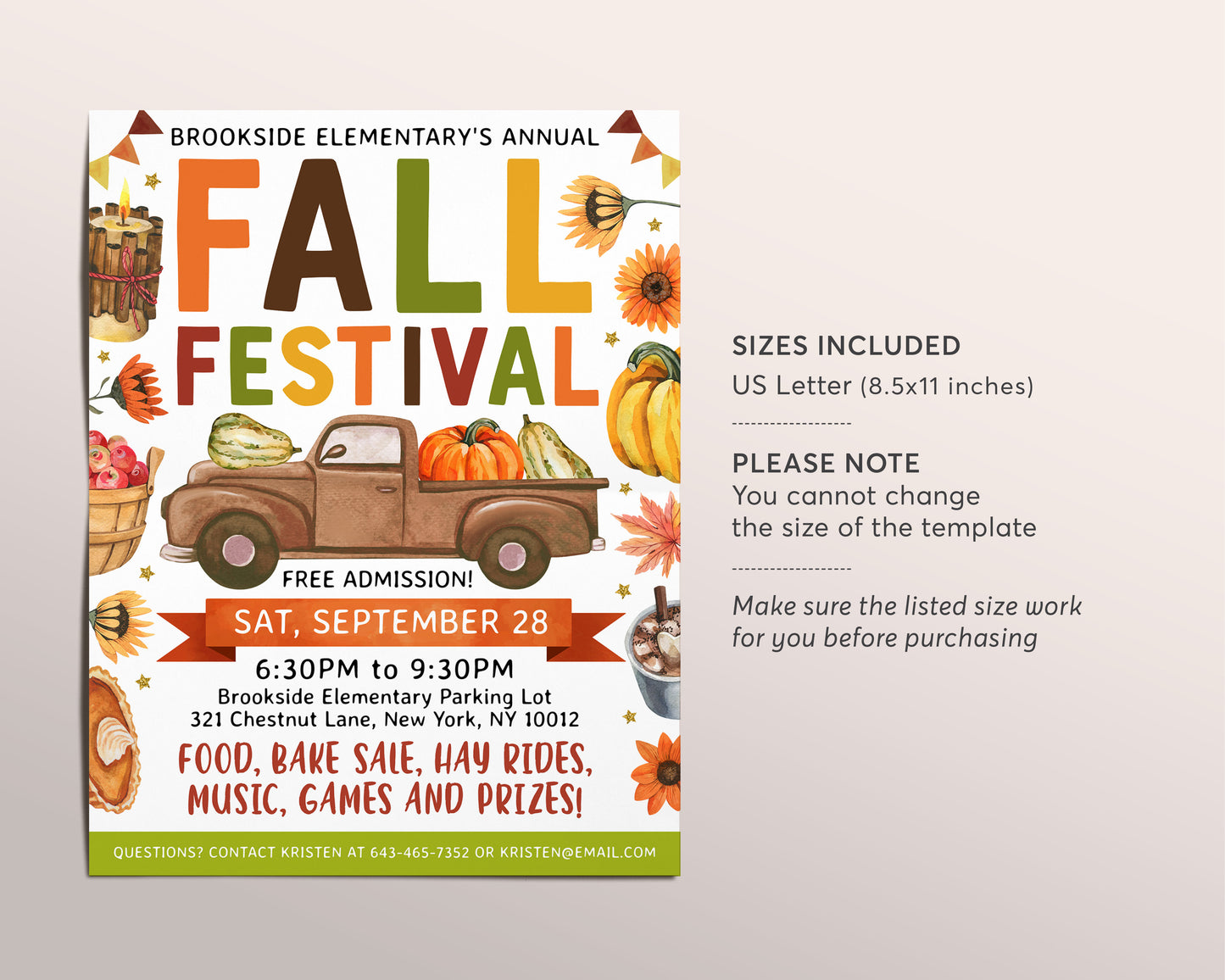 a flyer for a fall festival with a truck and pumpkins