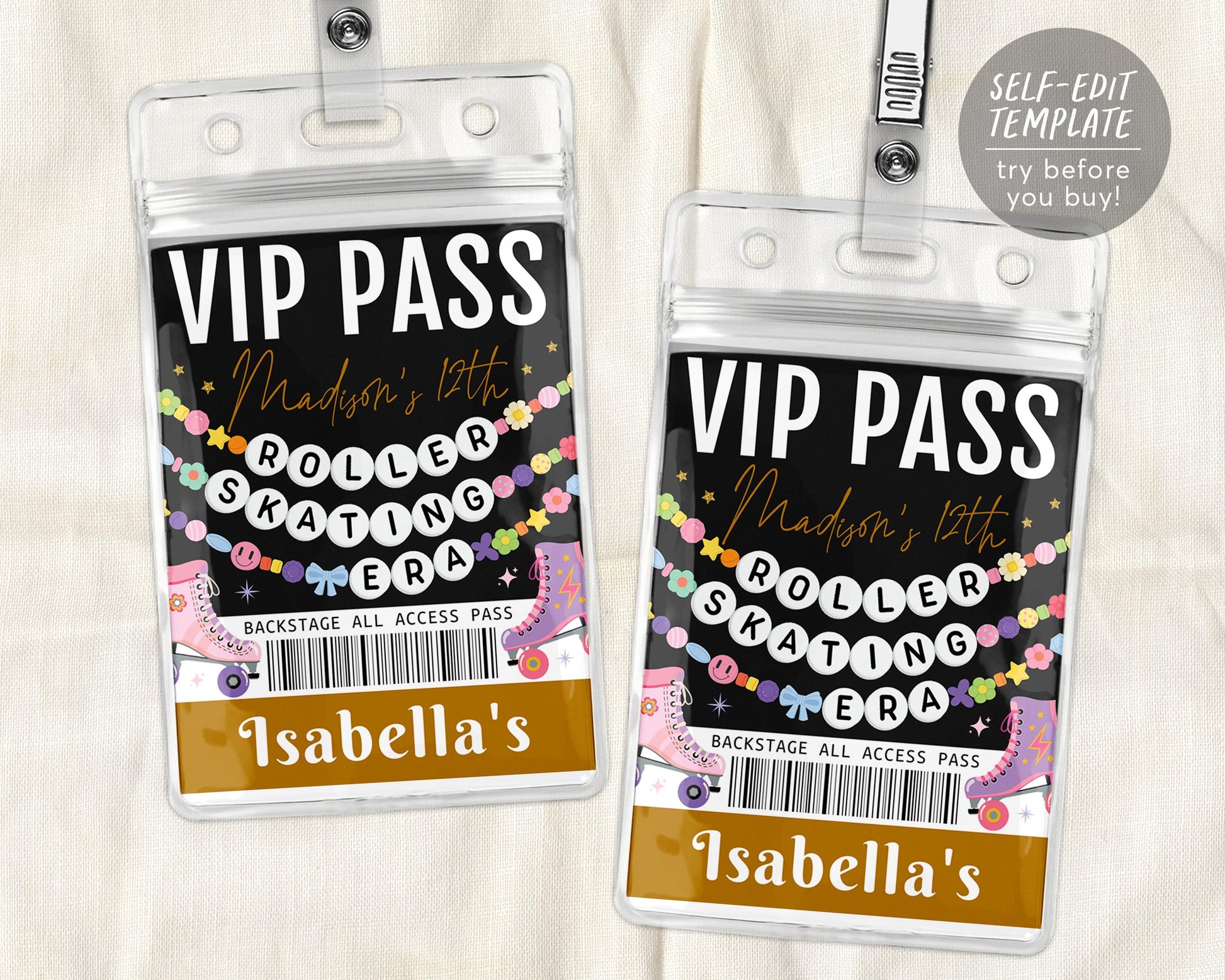 Roller Skating Era VIP Pass Editable Template